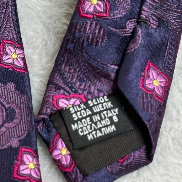 Hugo Boss Tie Mens Purple Silk Paisley Cherry Blossom Made in Italy Office Money - Picture 5 of 8